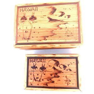 Vintage Hawaii Souvenir/ Trinket Nesting Boxes Bamboo Wood Lot Of 2